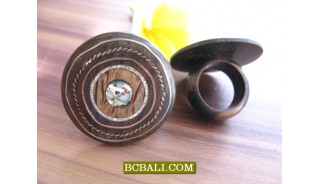 Black Wooden Ethnic Finger Rings Motif Carved